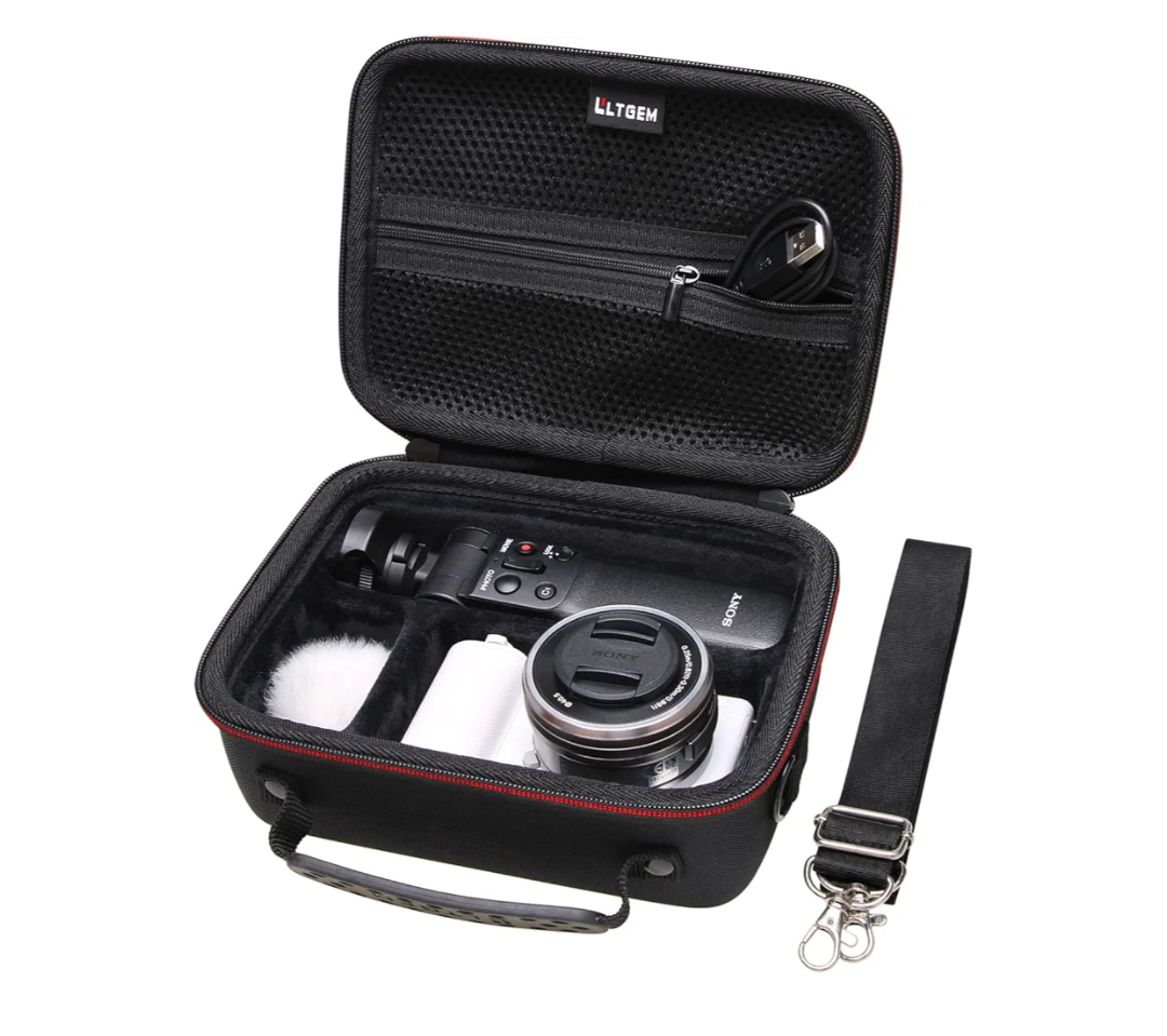 Camera Case Compatible with Sony Alpha ZV-E10 / ZV-1F / ZV-1 / ZV-1 II Vlog Camera with Shoulder Strap by LTGEM, Fits Vlogger Accessory Kit Tripod and Microphone, Black