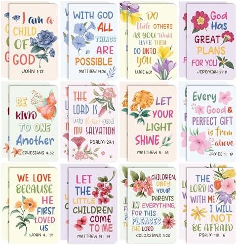 Pack Of 2 24Pcs Bible Verse Notepads,Mini Religious Pocket Notebooks Motivational Christian Small Inspirational Notepads Journals Gift Bulk Prizes for Kids Teacher School Home Travel Supplies (Bible flower)