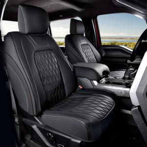 Coverado Leather Seat Cover, Custom Fit for Ford F150 Seat Covers, Ford F150 Truck Seat Covers Waterproof Fit for 2015-2026 F150 & 2017-2025 F250 F350 F450 Black - Front Pair