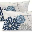 Blue and Gray Floral Pillow Covers 12x20 Set of 2 Outdoor Waterproof White Colored Decorative Throw Pillows Summer Pillowcase Polyester Cushion Case Decor for Couch Patio Funiture Garden Porch 01B12