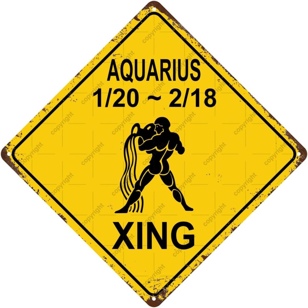 Aquarius Zodiac Sign Cross Xing Vintage Metal Tin Sign Bar Cafe Garage Cave Home Room Wall Bathroom Farmhouse Garden Porch Patio Decor, 8 x 8 Inch