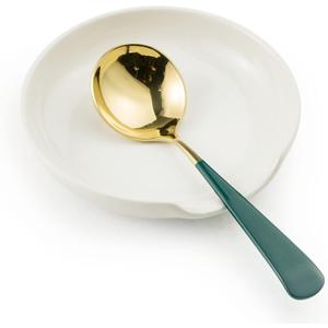 Gomakren Spoon Rest Spoon Holder for Stove Top, Valentine Spoon Rest Large Ceramic Spoon Holder, Utensil Rest for Spatula Fork Ladles Spoons Tongs, Kitchen Counter Framhouse Decor, Cream White