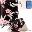 Universal 7.0" case, Newshine Flower Marble Pattern Synthetic Leather Folding Folio Stand Case with Card Slots&Money Pocket for All 7 inch Tablet Including Samsung Lenovo Kindle - Red Flower
