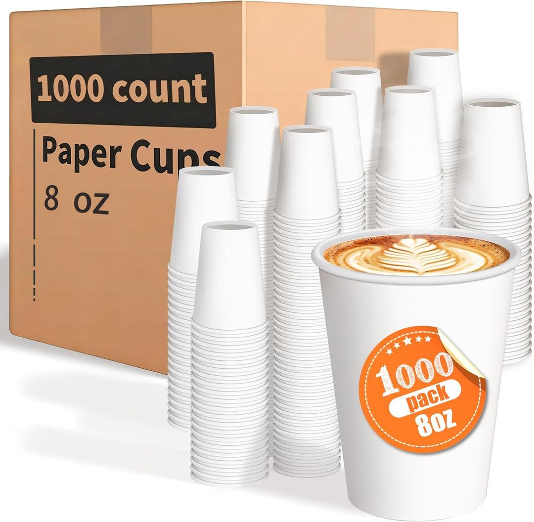 1000 Count 8 oz Paper Cups, Disposable Coffee Cups, Paper Coffee Cups, Hot/Cold Beverage Drinking Cups for Office Party Home Travel