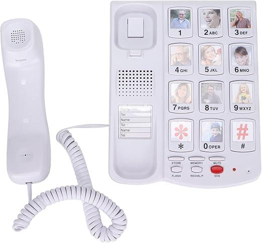 Lazmin112 Landline Telephone, Big Button Telephone Replaceable Pictures Plug and Play Corded Phone with One Touch Dial Function for Seniors
