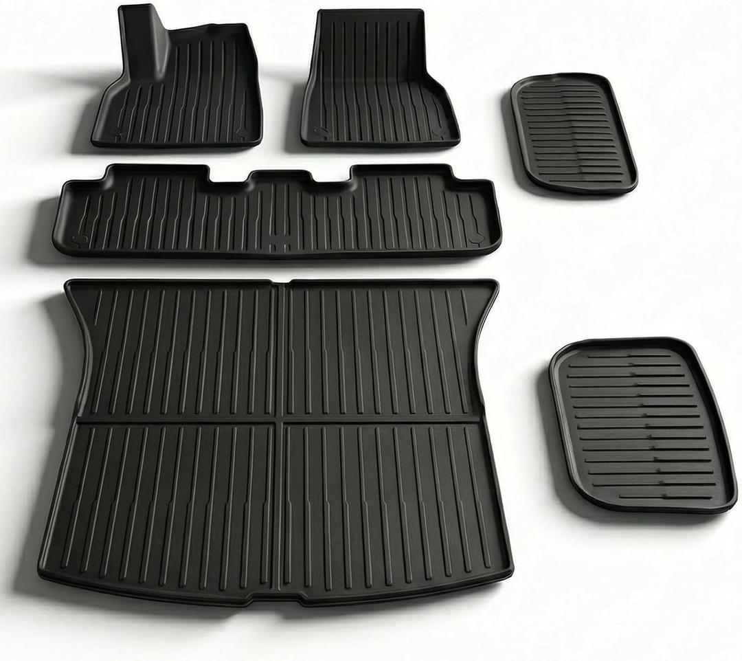 6 Pcs for Tesla Model Y Juniper Accessories 2025 2026 All Weather TPE Anti-Slip Floor Mats & Cargo Liner Front Frunk Rear Trunk Mats,5-Seater