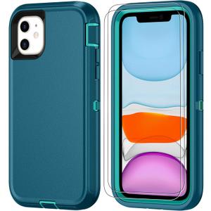 For iPhone 11 Phone Case with [2 Pack] HD Screen Protector, [Military-Grade] 3-in-1 Heavy Duty Protective | Shockproof/Drop Proof/Dust Proof Full Body Protector for iPhone 11, Green