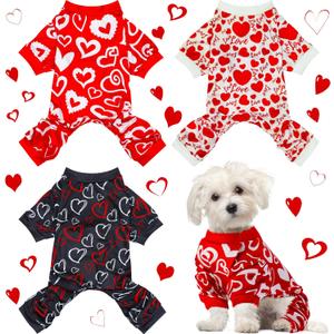 Weewooday 3 Piece Dog Pajamas Dog Bodysuit & Jumpsuit Set, Heart Pattern Puppy Clothes for Puppy & Cat(M(fit 5.5-7.7lbs))