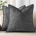 decorUhome Chenille Throw Pillow Covers 20x20 Set of 2, Thick Textured Slubby Neutral Decorative Pillow Covers with Elegant Design for Couch, Sofa, Living Room, Dark Grey