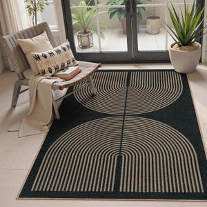Lahome Modern Rainbow Easy Jute 4x6 Rug, Outdoor Patio Rug for Living Room Washable Black Carpet for Bedroom, Contemporary Non Slip Non Shedding Floor Carpet for Office Backyard (Dark Grey/Charcoal Black)