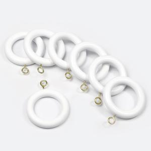 24 Pack of White 2 Inch, Wooden Curtain Rod Rings with Hooks, Decorative Drapery Hooks for Hanging Drapes, Vintage, Cafe and Shower Curtains, Tension Rod Hangers & Home Decor, 1.25 Inner Dia.