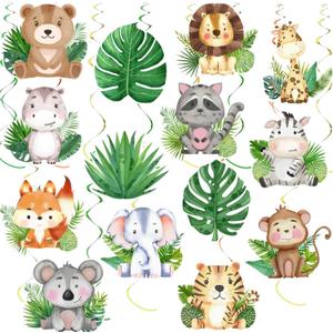 35Pcs Jungle Animals Hanging Swirl Wild One Party Birthday Decor Jungle Safari Animal Themed Wild One Birthday Party Swirls Streamers Supplies for Baby Shower Decorations