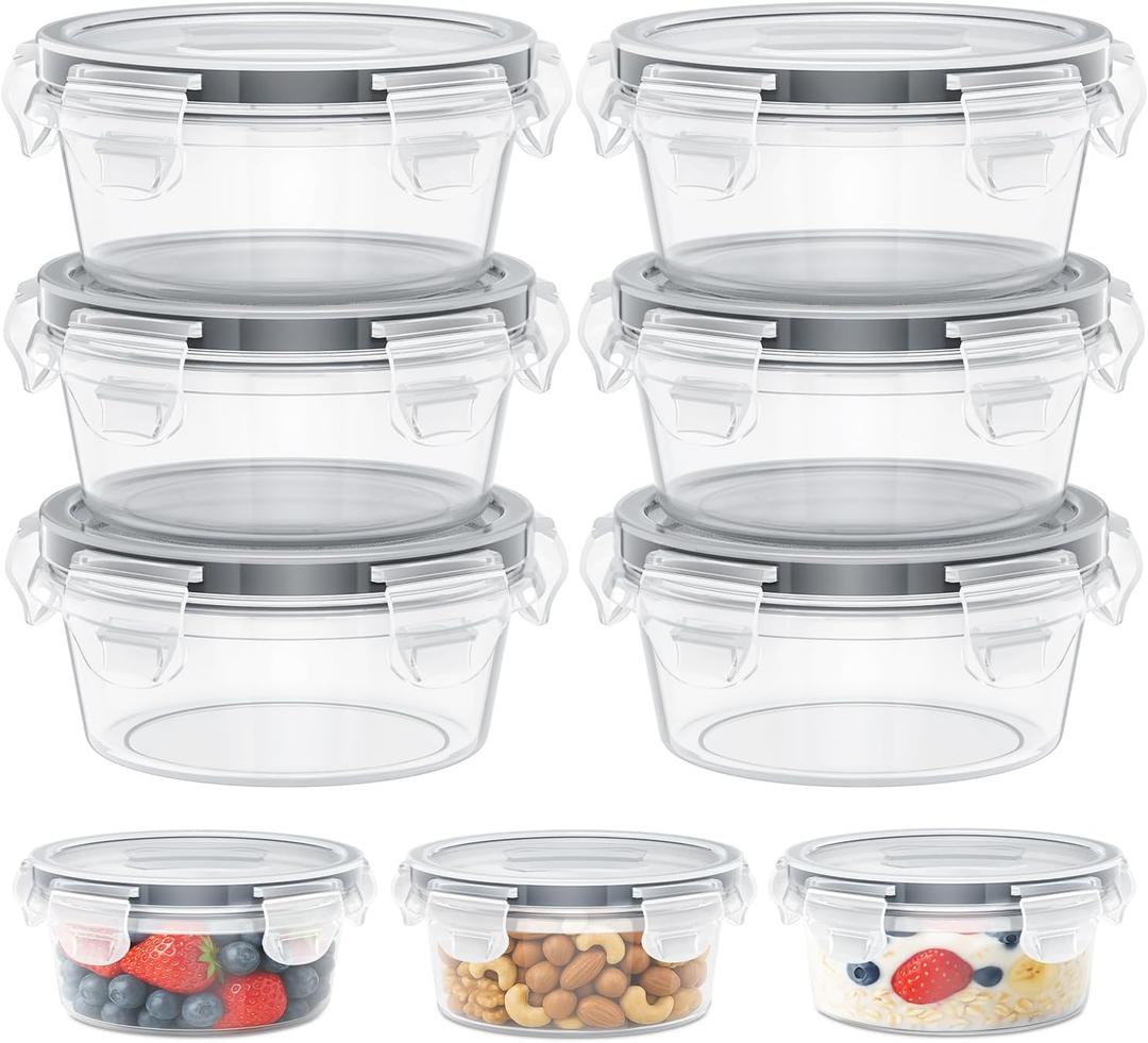6 Pack Reusable Snack Containers with Lids 8 oz for Kids Toddler Adults,Overnight Oats Salad Food Storage Containers BPA Free Pp Food Grade