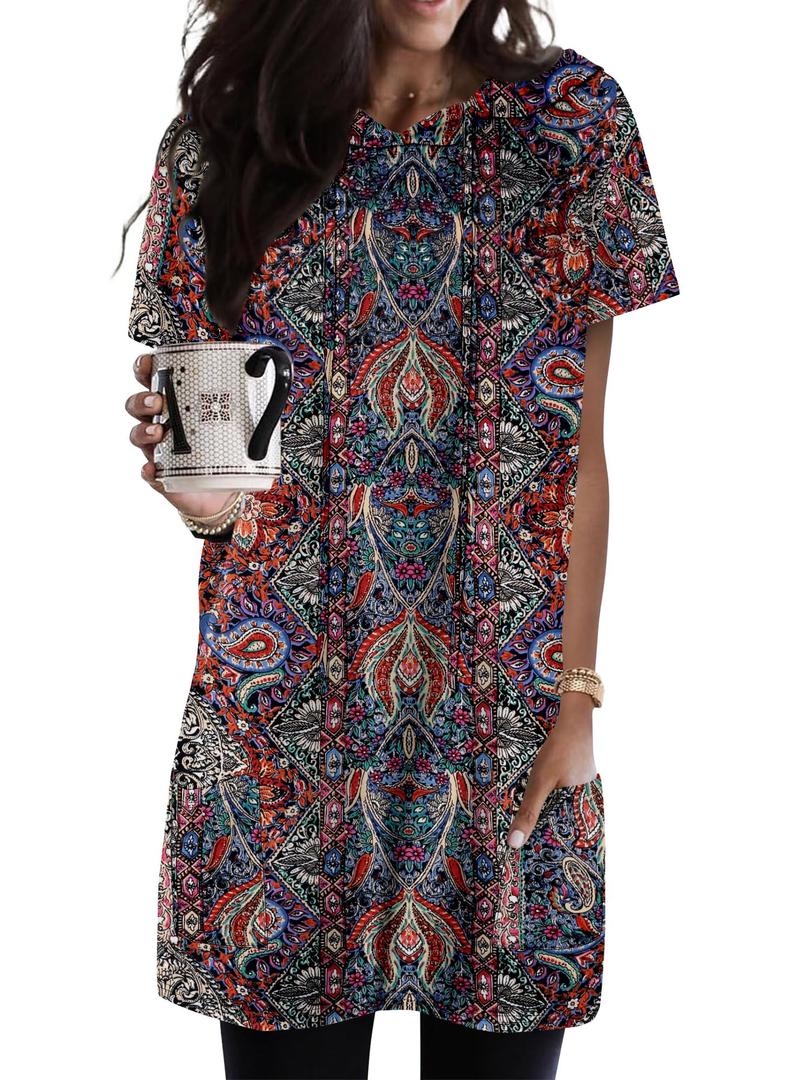 KISSMODA 2026 Tunic Dress Short Sleeve Summer Hoodies for Women Casual Long Tunics with Pockets for Leggings Thin Sweatshirt Dress XL (XL)