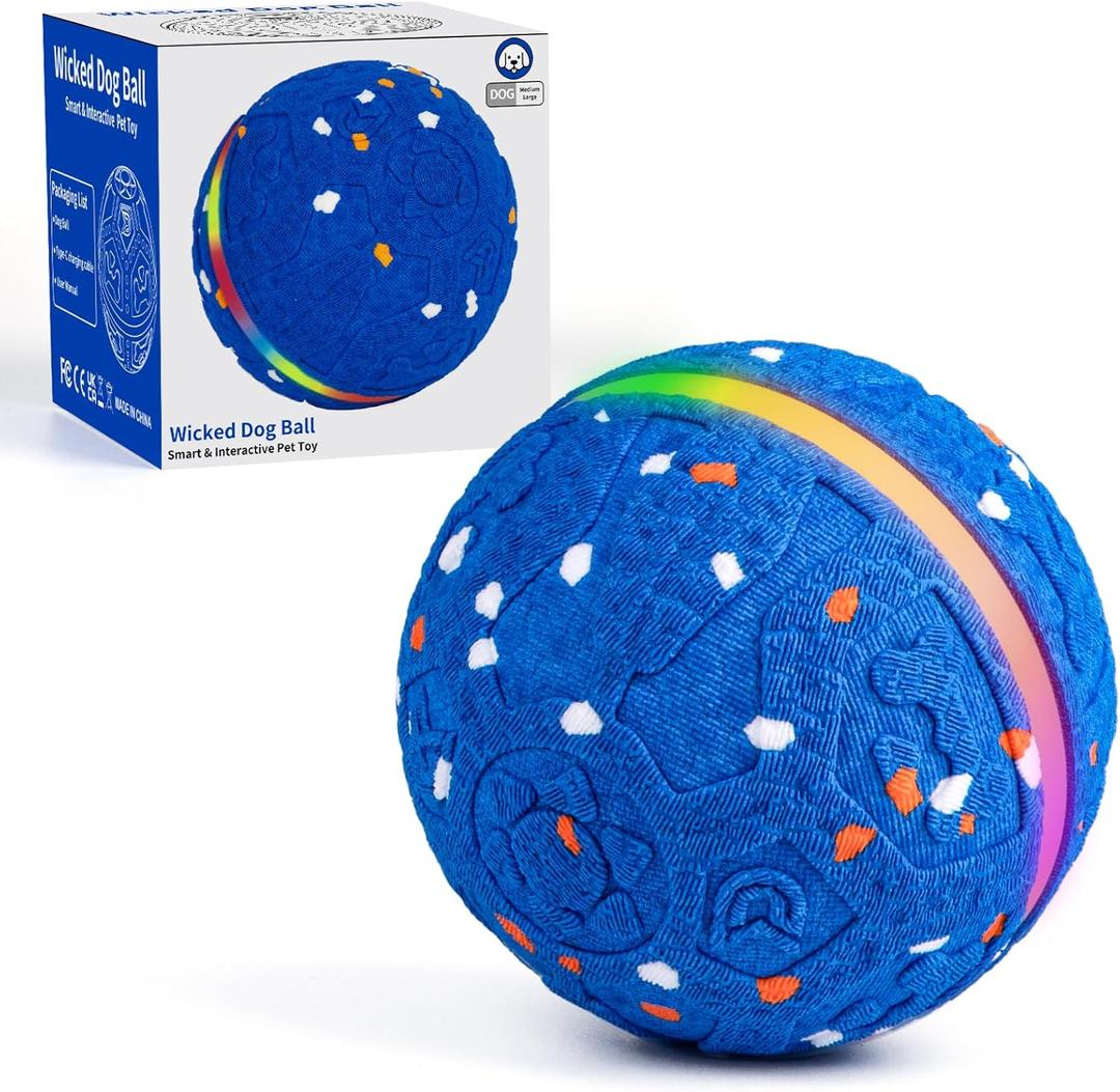 Interactive Dog Toys Dog Ball, Durable E-TPU Material,3 Play Modes with Colorful Lights, Automatic Moving, Bouncing and Rotating for Medium and Large Dogs Indoor & Outdoor (Blue)