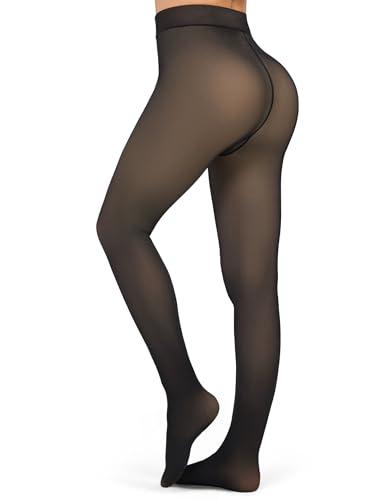 KBVOT Fleece Lined Tights Women Sheer Warm Pantyhose Leggings Fake Translucent Thermal Winter Thick Tights for Dresses S
