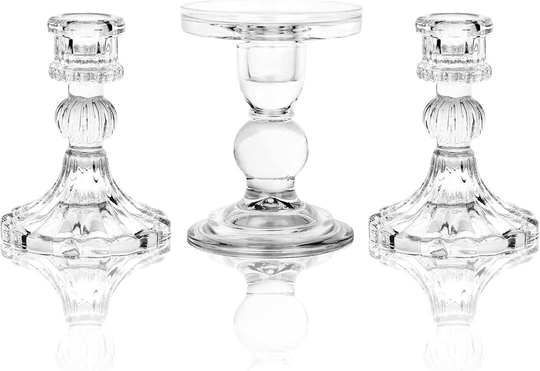 Unity Candle Holder - Glass Candle Holder for Pillar Candle and Taper Candle, Clear Unity Candle Holder Set of 3, Decorative Candlestick Holder Glass Candle Stand for Wedding Table Centerpiece Dinning