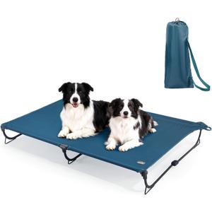 Folding Raised Dog Bed, Large Outdoor Elevated Dog Cot, Cooling Chew Proof Pet Cots Bed, Portable, Heavy Duty Up to 160 lbs, Pet Cot for Camping, Home, Dark Blue, 49"x33"x7"