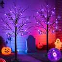 2 Pack 4FT Lighted Black Halloween Tree with Timer 96 LED & 20 3D Bats Lights DIY Ornaments, Outdoor Halloween Decorations Spooky Black Trees for Home Indoor Party Yard Porch Lawns Decor