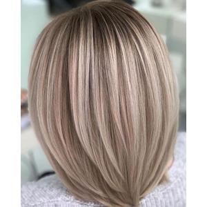RENERSHOW Layered Pixie Bob Wig with Bangs Straight Hair Wigs for White Women Rose Blonde 12inch Synthetic Ombre Bob Natural Looking Daily Party Wig