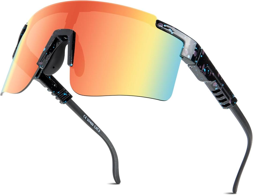 Professional Cycling Glasses for Men Women, Sports Sunglasses UV Protection for Baseball Cycling Running Driving Glof (Red and Black)