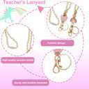 2 x 2Pcs teacher lanyard with id holder teacher lanyard With 6 tassels (purple, pink, beige) and 4 ID. covers (2 white and 2 pink)