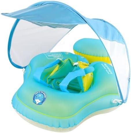 INFLATEFLY Baby Pool Float with Sun Canopy Inflatable Toddler Swimming Float with Anti-Backflip Tail Infant Pool Floaties for Ages of 6-30 Months
