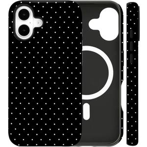 Magnetic for iPhone 17 Case Cute Polka Dot Phone Case, Shockproof Slim TPU and Hard PC Protective Phone Cover Compatible with MagSafe Designed for Women Girls, Black