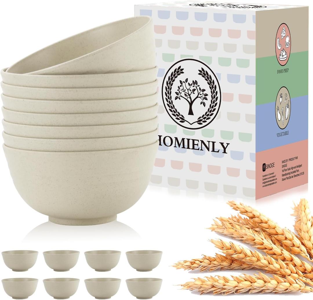 Homienly Wheat Straw Bowls Set of 8, Unbreakable Cereal Bowls, Microwave and Dishwasher Safe Kitchen Bowl Set for Dinner, Soup, Cereal, Snack, Bowl for Kitchen, Camping(Beige, 26 OZ)