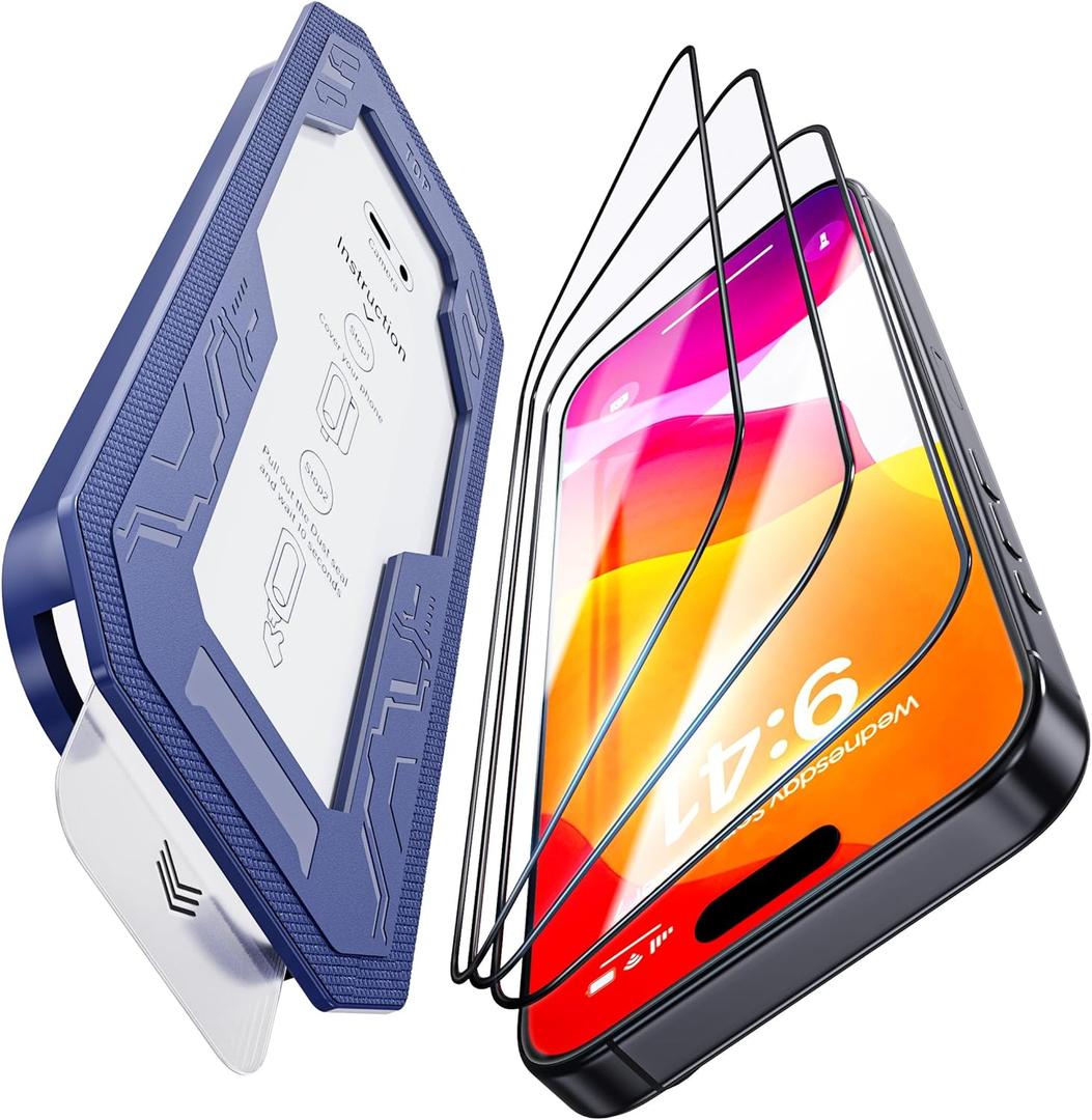 3 Pack Military-Grade Shatterproof for iPhone 16 Pro Max Screen Protector [9H+ Tempered GlassOne-Step Installation] Full Edge Coverage Bubble Free Top-Notch Protection (Transparent)