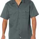 Dickies Mens Short Sleeve Work Shirt  Durable Twill Button Down Shirts for Men, Lightweight Uniform for Daily Wear (X-Large, Green V1)
