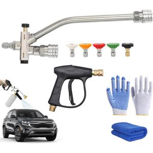 2-in-1 High-Pressure Car Washer Nozzle Accessories, Dual Tip Car Pressure Washer Foam Dual Connector, 1/4" Quick Connect, 5 Nozzles Tips, for Car Wash, Patio & Outdoor Cleaning (B)
