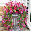 HyeFlora 2Pcs Fake Flowers Artificial Floral for Outdoors Decorations, Outside Flower Decor, UV Resistant Silk Flower for Front Porch Patio Garden(Purple and Hotpink)