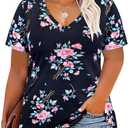 CARCOS Womens Plus Size Tops Short Sleeve Shirts V Neck Tunic Floral/Aniaml Blouses XL-5X (XX-Large)