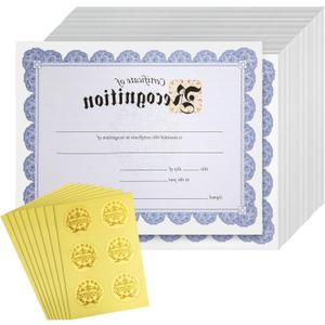 for 48 Sheets Blue Certificate of Recognition Paper with Gold Stickers, 8.5 x 11 in