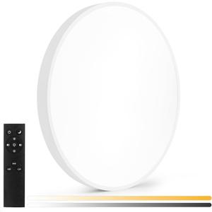 24 Inch LED Ceiling Light Fixture, Ultra Thin Flush Mount, Dimmable with Remote Control, 3000K-6500K Color Adjustable, 48W, 4800Lm, White, Round, for Kitchen, Bedroom, Living Room, Home Office