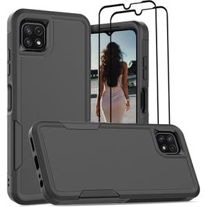 Jeylly for Samsung Galaxy A22 5G Case [Not for A22 4G], Heavy Duty Shockproof Protection Dual Layer Soft Bumper Hard PC Back Rugged Cover for Samsung Galaxy A22 5G, Black