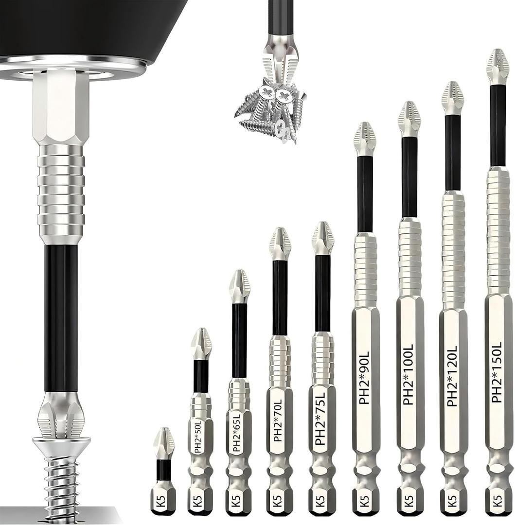 9PCS High-Magnetic Screwdriver Drill Bit Set, Anti-Slip Magnetic Electric Screwdriver Set(25 50 65 70 75 90 100 120 150mm)for Electric & Hand Screwdrivers, Anti-Slip Precision Bits with Enhanced Grip