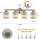 Modern 4 Light Crystal Vanity Light, Brushed Nickel Vertical Bathroom Light Fixture Over Mirror for Dressing Table Sink, Compatible with Dimmable Bulbs (Bulbs Not Included)