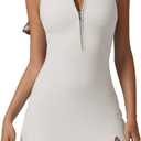 QINSEN Womens Zip Front Tennis Dress Polo Collar Racer Back Workout Golf Dresses Build in Shorts with Pockets (Medium, White)