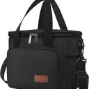 Femuar Reusable Lunch Box for Men/Women - Insulated Lunch Bag Leakproof Lunchbox for Work Office Picnic Beach - Freezable Lunch Cooler Bag with Adjustable Shoulder Strap - Black