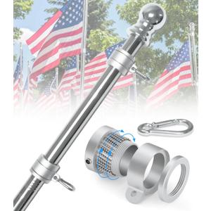Stainless Steel Flag Poles, 6 FT Flag Pole for Outside House, Residential or Commerical, 1 Inch Spinning Flag Pole for 3X5 Flag, Silver High Wind Flag Pole (Without Bracket)