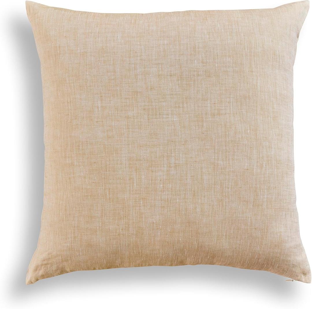 Solino Home 100% Pure Linen Decor Pillow Cover Beige, Montauk 20 x 20 in | Cushion Sham, a soft cushion cover for sofas, beds, and benches, textured handwoven linen, Champagne Beige, OEKO-TEX Certified