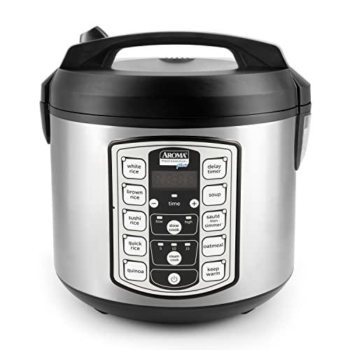 Aroma Housewares Professional Plus ARC-5000SB 20 Cup (Cooked) Digital Rice Cooker, Food Steamer, Slow Cooker, Stainless Exterior/Nonstick Pot, Silver, Black, 10-cup uncooked/20-cup cooked/4QT