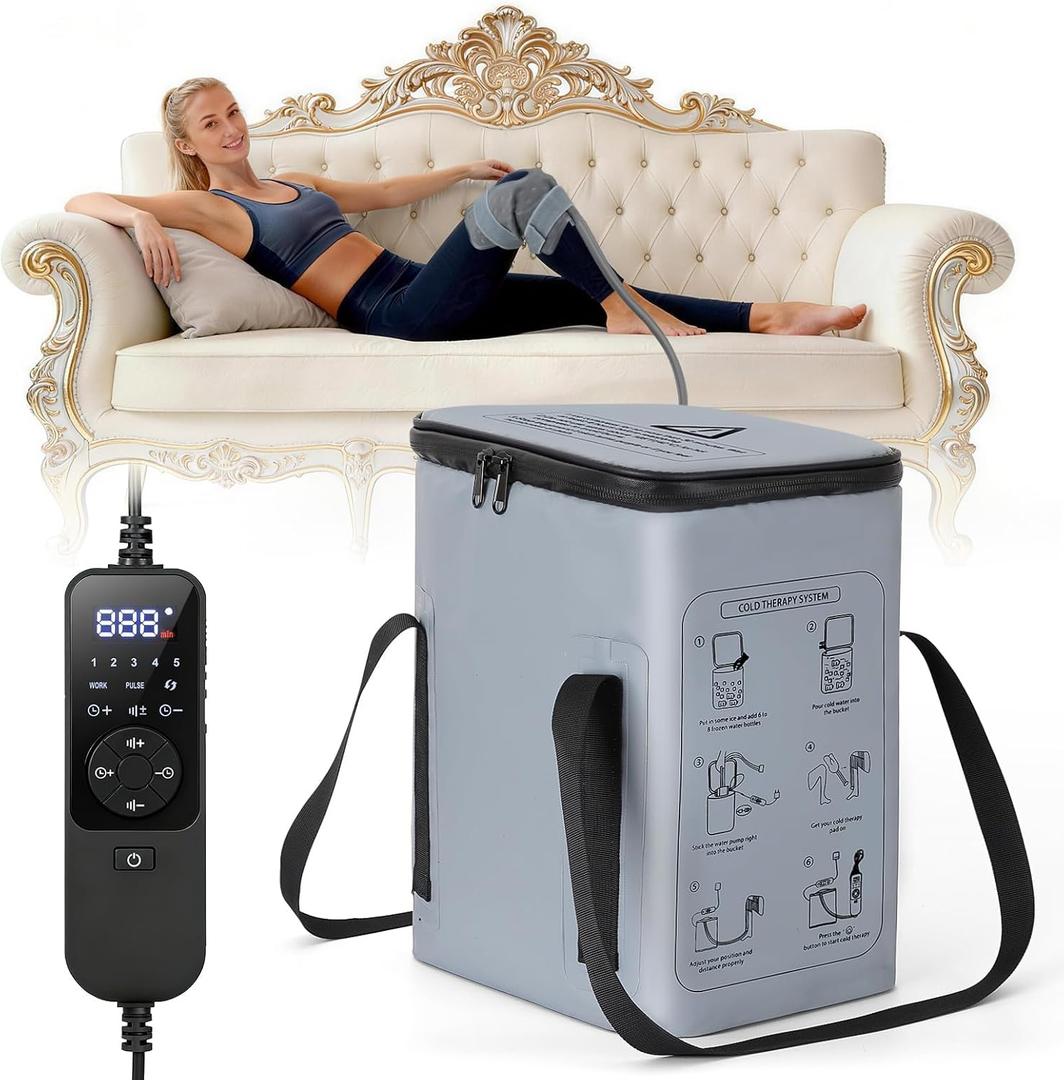 Cold Therapy Machine, Portable Ice Machine for Knee After Surgery, Programmable Knee Replacement Recovery System, Cryotherapy for Post Surgery Recoverys Sport Injurie, Reduce Swelling, Gray