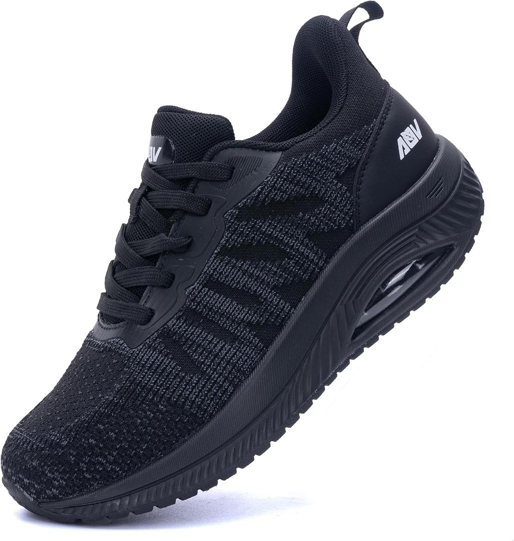 QAUPPE Womens Walking Shoes with Arch Support Athletic Orthotic Sneakers for Women Foot Pain Relief (9.5, B-solid Black)