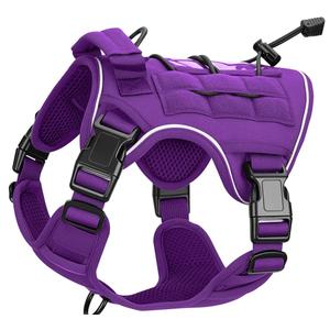 Heavy-Duty Tactical Dog Harness for Large Dogs, No Pull Adjustable Reflective Pet Vest with Molle System, K9 Military-Grade Control for Service Training, Outdoor & 10+ Breeds, Purple, Small