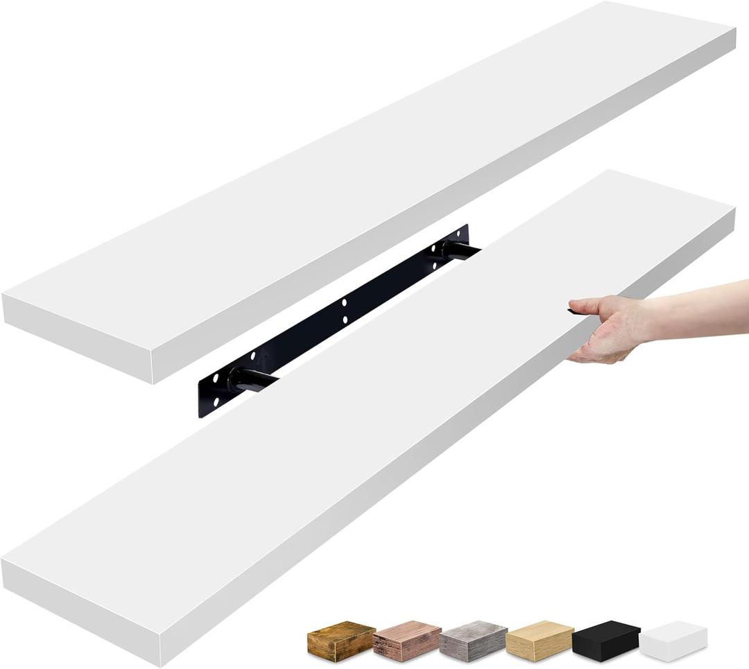 Sorbus Floating Shelves - 2 Long Wall Shelves for Bedroom, Kitchen, Living Room, Bathroom, Home Decor, Farmhouse - 35 x 9 Inch White Wall Mounted Shelves