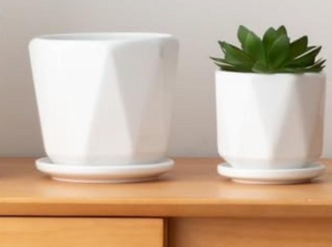 Octagon Ceramic Plant Pots - Indoor White Flower Planter Set with Drainage Holes, 5.5/4.7 Inch, Modern Decorative Planter Outdoor for Succulents Snakes and Herb