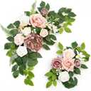 Wedding decor (pack of 2) Welcome Sign Flower Backdrop Garland For Ceremony Reception Wall Easel Home Decoration Entryway Faux Outdoor Board Head Table Decor (Dusty Rose)